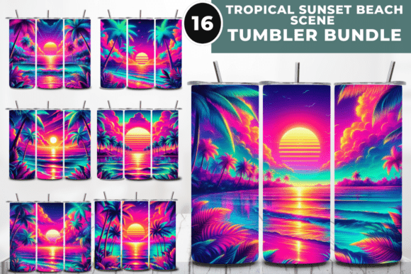 20oz Tropical Sunset Beach Scene Tumbler