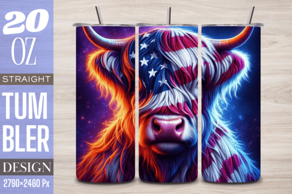 American Flag Highland Cow 20 Oz Skinny: Merging Patriotism with Rustic Charm