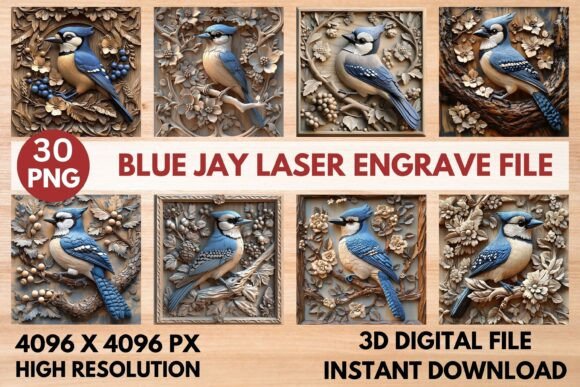 Blue Jay Laser Engrave File: Stunning 3D Designs