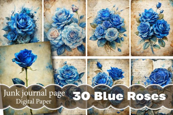 Blue Roses Junk Journal Pages: A Versatile Creative Toolkit for Makers