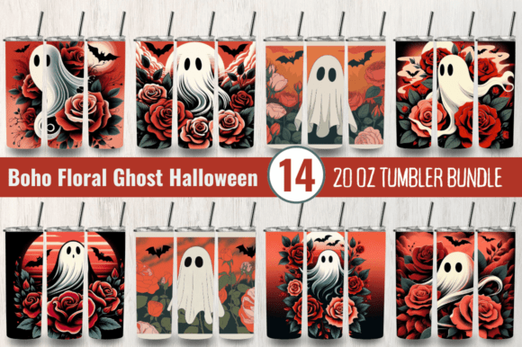 Boho Floral Ghost Halloween Tumbler Wrap