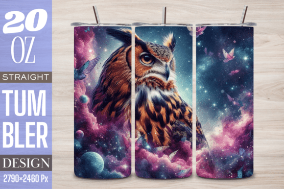 Bringing Nature to Drinkware: The Majestic Owl in Cosmic 20 Oz Tumbler PNG