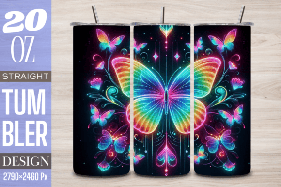 Butterfly Neon Rainbow 20 Oz Tumbler PNG Evaluation
