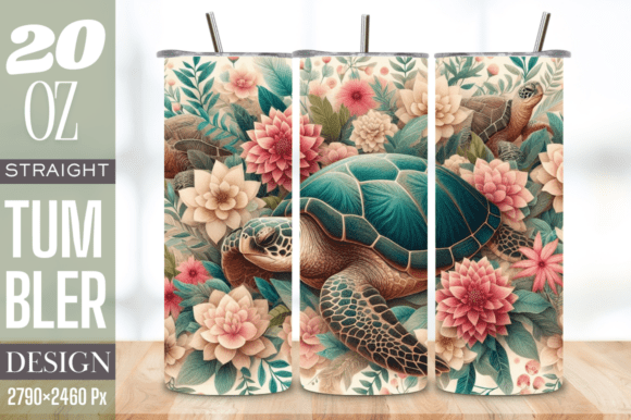 Floral Sea Turtle 20 Oz Tumbler Wrap PNG: Blending Nature and Craft