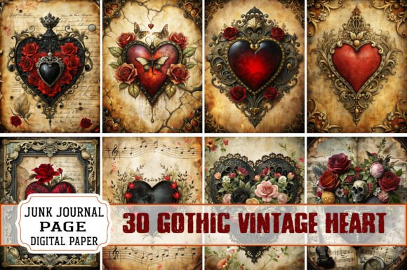 Gothic Vintage Heart Junk Journal Pages