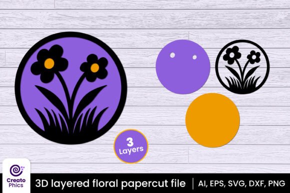 Layered Floral Papercut, Lasercut SVG