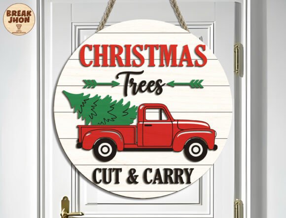 Red Truck Christmas Round Sign Svg: A Modern Classic for Holiday Décor