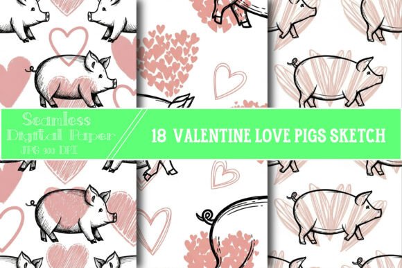 Valentine Love Pigs Sketch Pattern