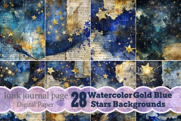 Watercolor Gold Blue Stars Backgrounds: A Versatile Canvas for Creative Expression
